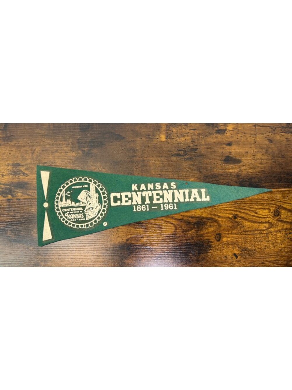 Kansas Centennial Felt Pennant 1861-1961 Green & White Vintage Memorabilia